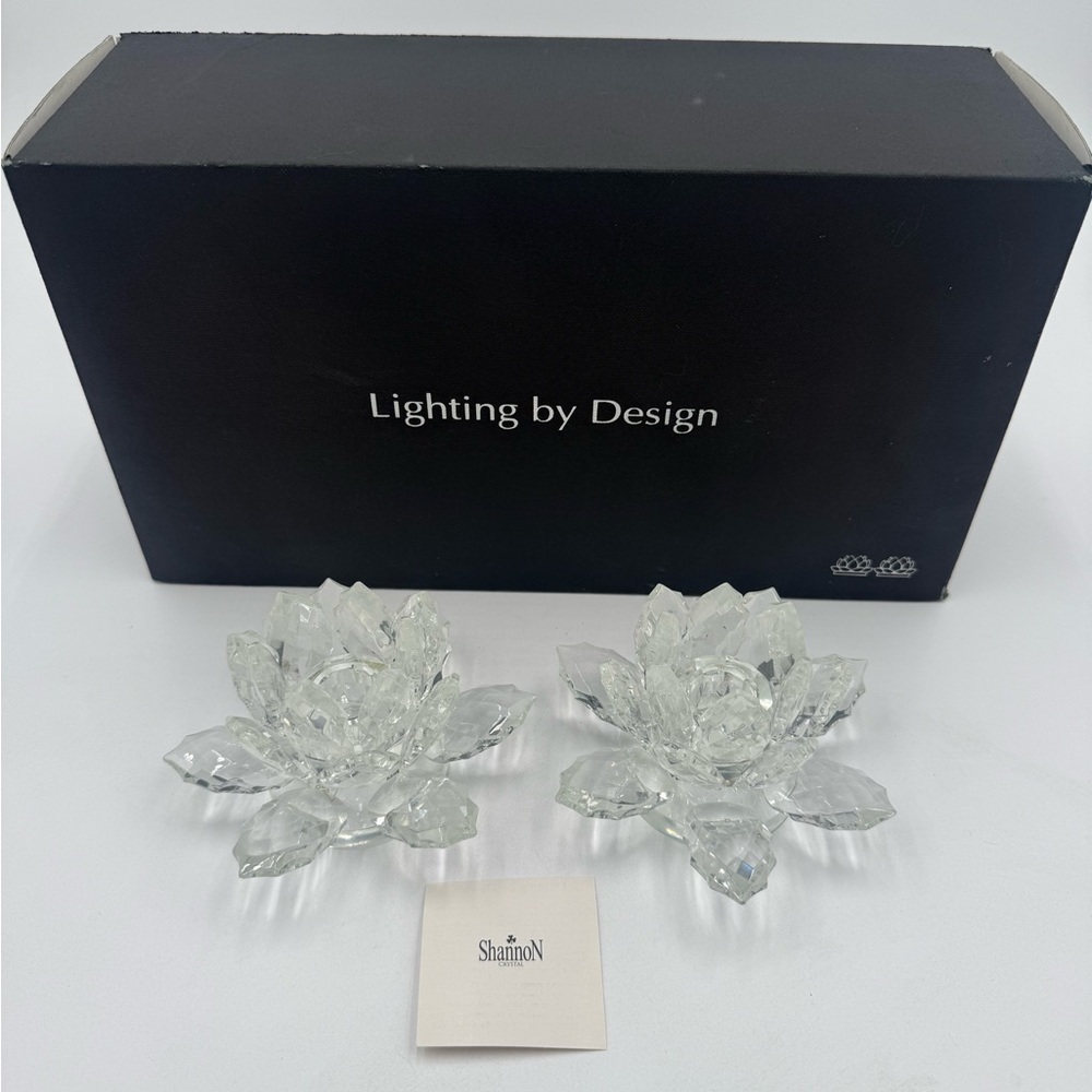 Beautiful Sparkling Crystal Lotus Flower Candle Holder Set - Shannon Crystal